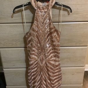 Gold high neck mini dress